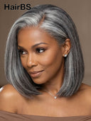 13x4 lace front Wig salt and pepper straight bob 10 inch 100% Human Hair