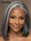 13x4 lace front Wig salt and pepper straight bob 10 inch 100% Human Hair