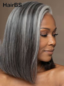 13x4 lace front Wig salt and pepper straight bob 10 inch 100% Human Hair