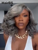 Lace front Wig salt and pepper 14 inch body wave 100% Human Hair 