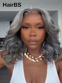 Lace front Wig salt and pepper 14 inch body wave 100% Human Hair 