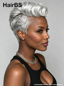 Full lace wig pixie silver 100% Human Hair