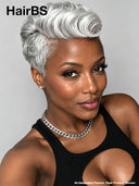 Full lace wig pixie silver 100% Human Hair