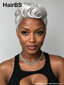 Full lace wig pixie silver 100% Human Hair