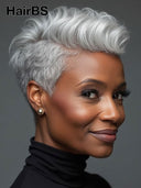 Full lace wig pixie silver 100% Human Hair