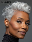 Full lace wig pixie silver 100% Human Hair