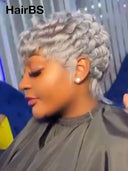 Full lace wig pixie cut sliver gray