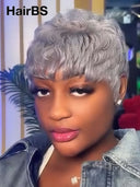 Full lace wig pixie cut sliver gray