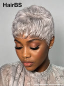 Full lace wig pixie cut sliver gray