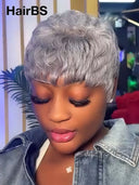 Full lace wig pixie cut sliver gray