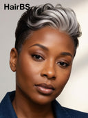 Lace front Wig pixie silver highlight 100% Human Hair