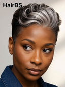 Lace front Wig pixie silver highlight 100% Human Hair