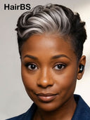 Lace front Wig pixie silver highlight 100% Human Hair