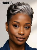 Lace front Wig pixie silver highlight 100% Human Hair