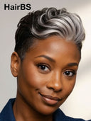 Lace front Wig pixie silver highlight 100% Human Hair