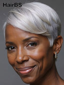 Glueless Wig pixie cut silver straight 100% Human Hair