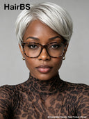 Glueless Wig pixie cut silver straight 100% Human Hair