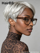 Glueless Wig pixie cut silver straight 100% Human Hair