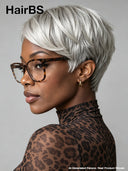 Glueless Wig pixie cut silver straight 100% Human Hair