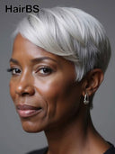 Glueless Wig pixie cut silver straight 100% Human Hair