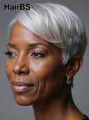 Glueless Wig pixie cut silver straight 100% Human Hair
