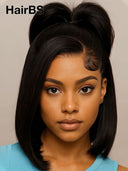 Pre-styled Updo Lace front 13x4 wig 12 inch bob wig 100% Human Hair 