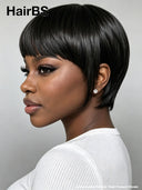 Ready to go pixie wig with bangs straight 100% Human Hair