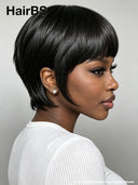 Ready to go pixie wig with bangs straight 100% Human Hair