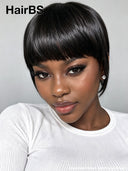Ready to go pixie wig with bangs straight 100% Human Hair