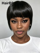 Ready to go pixie wig with bangs straight 100% Human Hair