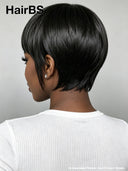Ready to go pixie wig with bangs straight 100% Human Hair