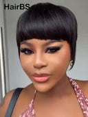 Ready to go pixie wig with bangs straight 100% Human Hair