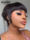 Ready to go pixie wig with bangs straight 100% Human Hair