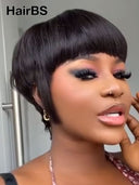 Ready to go pixie wig with bangs straight 100% Human Hair