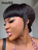 Ready to go pixie wig with bangs straight 100% Human Hair