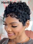 Pixie wig Ready to go Machine Made finger wave 100% Human Hair for black woman