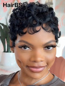 Pixie wig Ready to go Machine Made finger wave 100% Human Hair for black woman