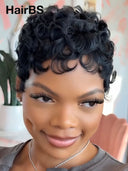 Pixie wig Ready to go Machine Made finger wave 100% Human Hair for black woman